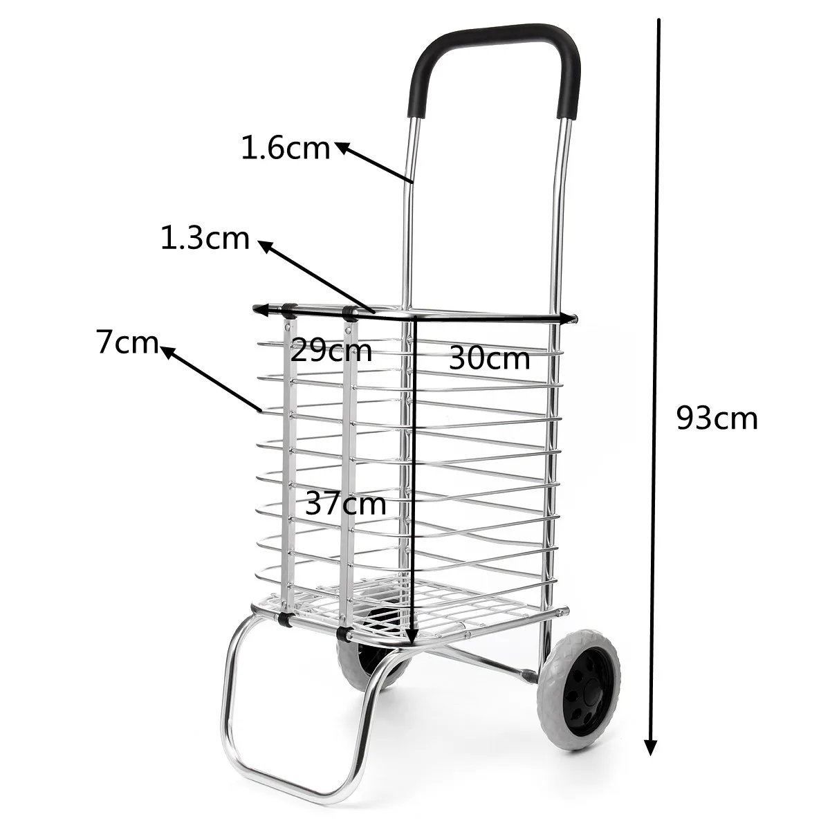  2 Wheel Kitchen Trolley Aluminum Folding Portable Shopping Market Grocery Basket Cart Trolley Quali