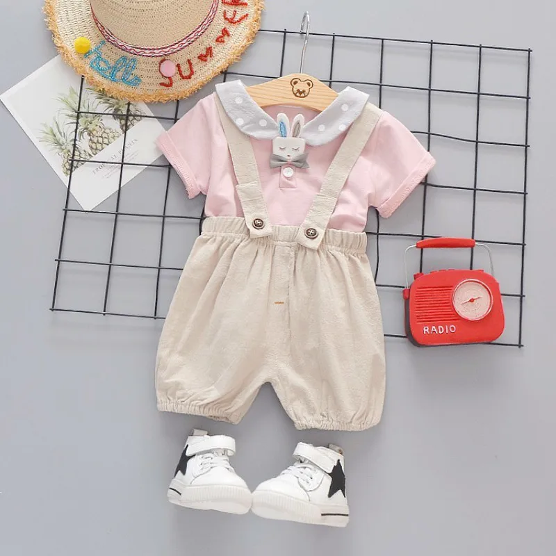 

Summer Toddler Infant Clothes Suits Baby Girls Clothing T Shirt Bib Pants 2pcs/sets Kid Fashion Garment Children Casual Costume