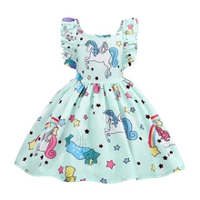 AmzBarley/платье с единорогом для девочек; сарафан с открытой спиной для малышей; вечерние платья для дня рождения; нарядные платья