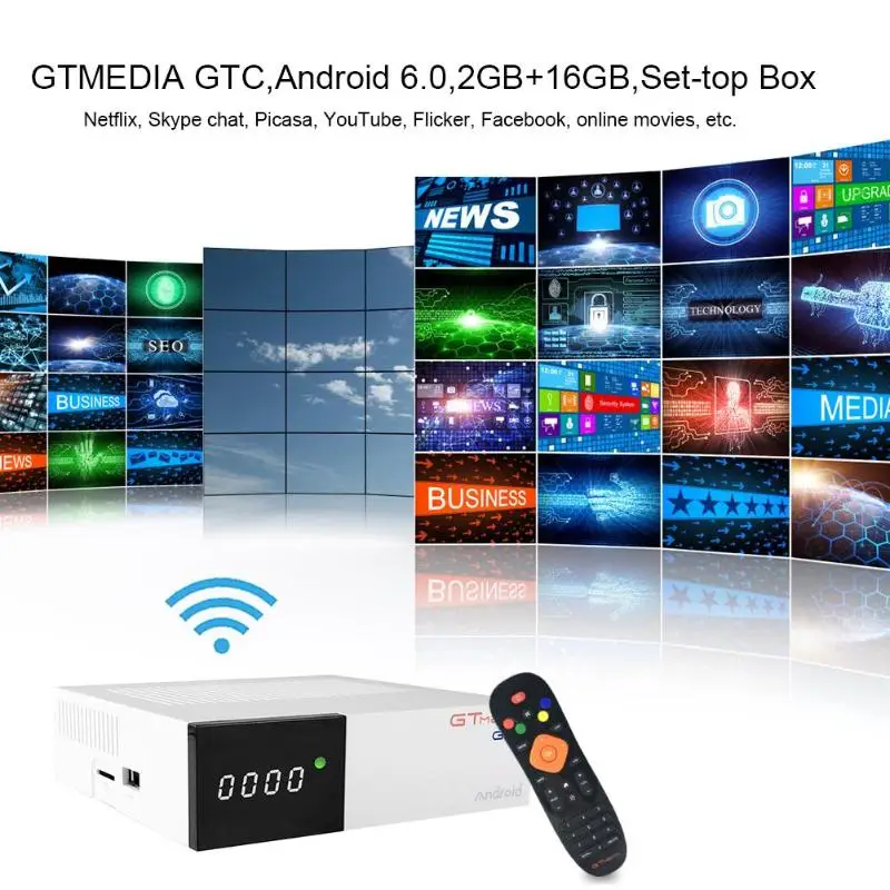 

GTMEDIA GTC Android 6.0 TV Box DVB-S2/T2/Cable Amlogic S905D 2GB+16GB Set-top Box Media Player