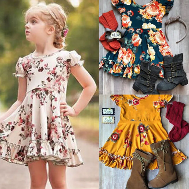

Focusnorm New Fashion Floral Toddler Kids Baby Girl Summer Dress Short Sleeve Casual Cotton Short Sleeve Dresses Clothes