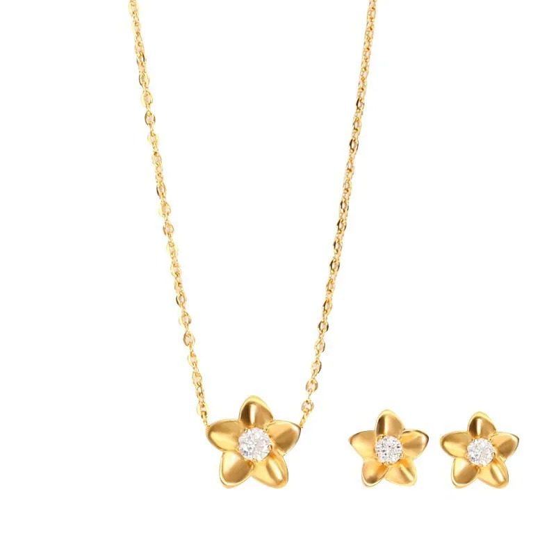 

New Flower Pendant Necklace Earrings For Women Jewelry Sets Fashion Stainless Steel Gold And Silver Crystal Pendants Necklaces