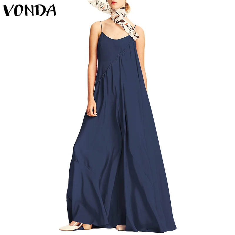 VONDA женское платье летнее пляжное сексуальное платье на бретельках без рукавов Длинное Макси платье Плюс Размер Повседневное свободное платье