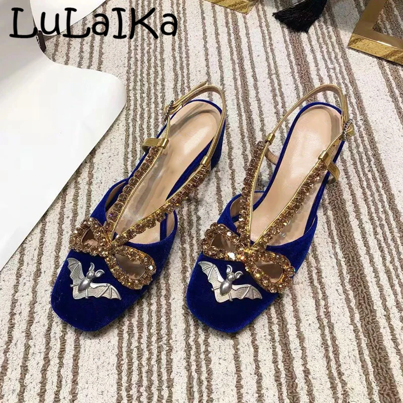

2019 New Brand Solid Color Suede Woman Wedding Party High Heels Sexy Buckle Rhinestone Shining Lady Summer Sandals 5.5 CM