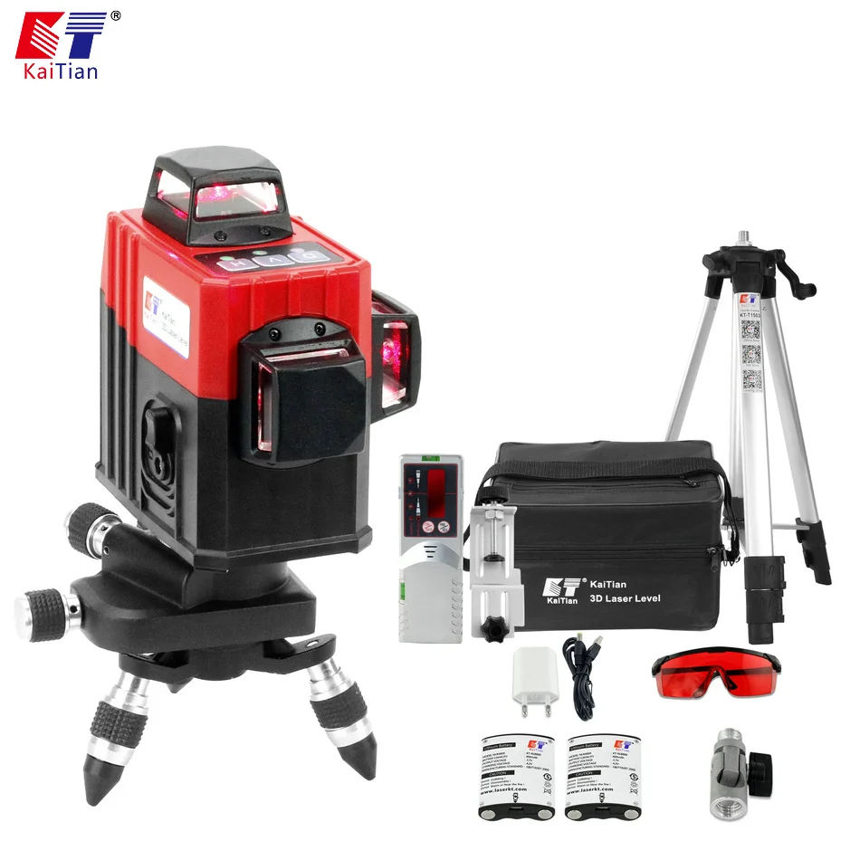 

KaiTian 3D Laser/Level 12 Lines Receiver Cross Vertical Beam Horizontal 360/Rotary/Self Leveling/Tripod/Construction/Laser Tool