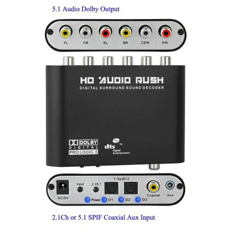 

Coaxial Digital Audio DTS/AC-3 to 5.1 Analog Decoder Converter DTS AC3 5.1 CH SPDIF RCA Output Adapter Surround Sound Decorder