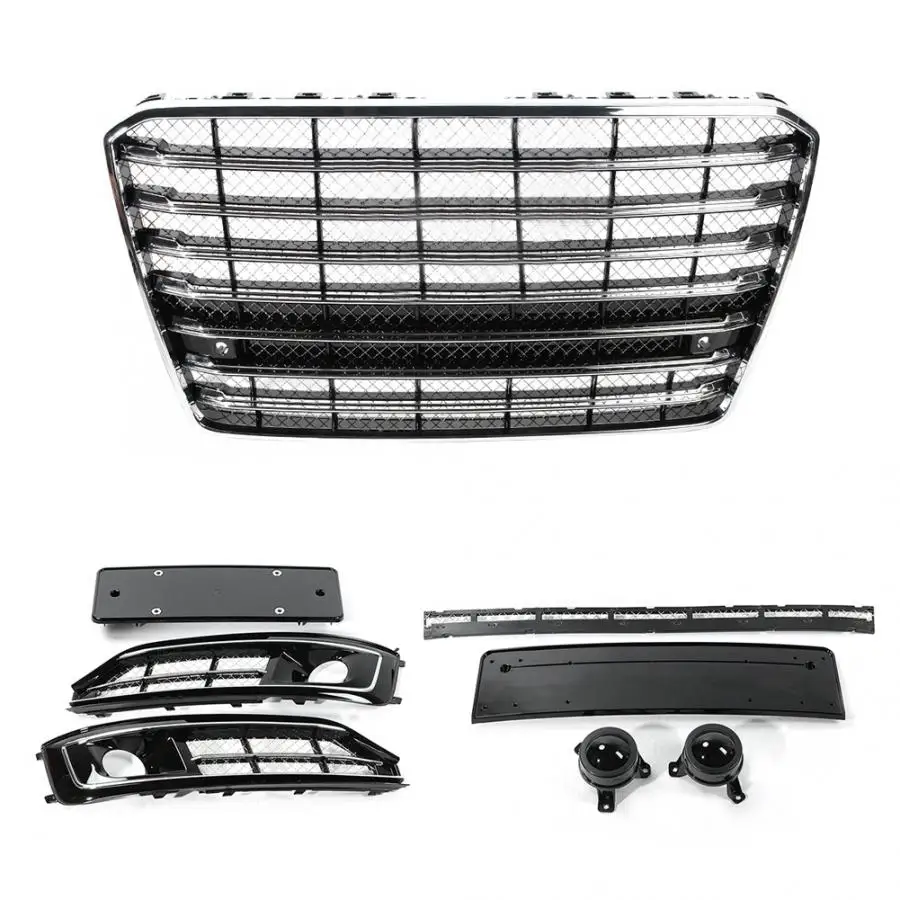 

1 Set Car ABS Front Bumper Grill for W12 Style Center Grille with Fog Light Frame Lower Center Grille for Audi A8 2015 2016 2017