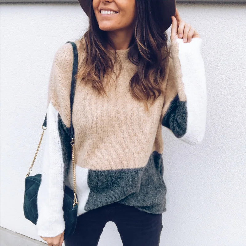 1* Sweater casual Women Ladies Long Sleeve Color Block Sweater Warm Pullover Knitwear 1* Sweater casual Women Ladies Long Sleeve Color Block Sweater Warm Pullover Knitwear
