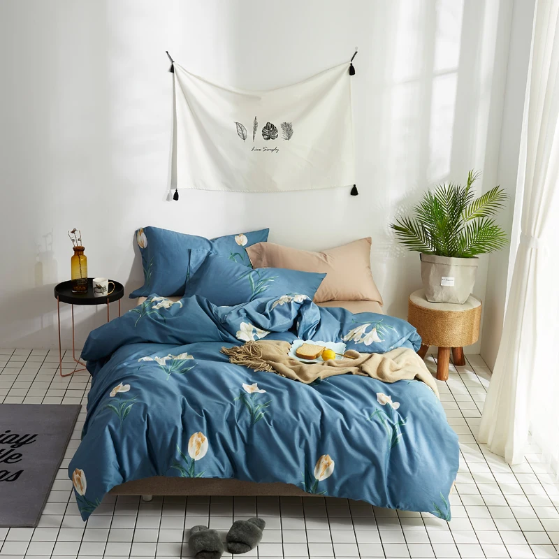 

Purple Bed Set Lily Comforter Bedding Sets Contemporary Flower Bed Sheet Duvet Cover Set full Size Bedding Set 40 -Combed Cotton