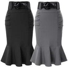 Женская облегающая юбка в бедрах, облегающая юбка-карандаш с завышенной талией, с подолом русалки, для офиса, для девушек, для работы, вечерние, с рюшами, деловая юбка для женщин