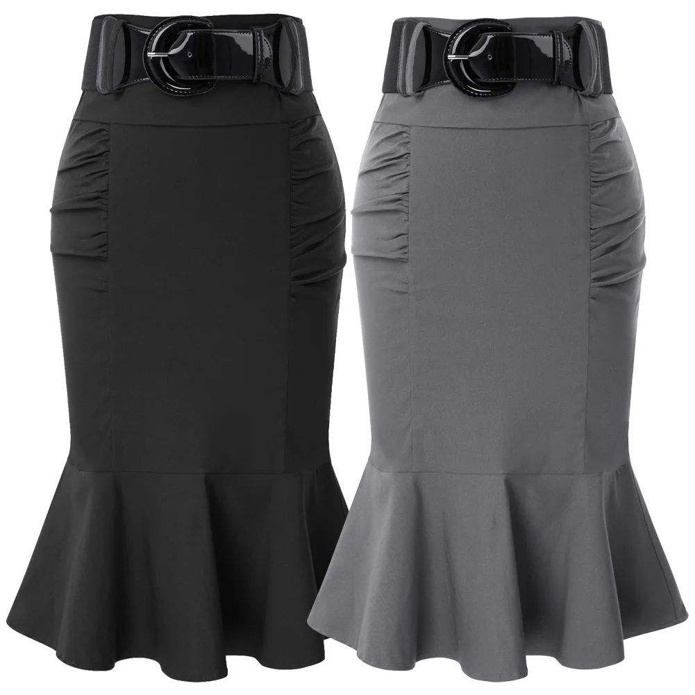 

Lady Hips-Wrapped skirt Bodycon High Waist Pencil Mermaid Hem office lady work party ruffle ruched Business Skirt 2019 women
