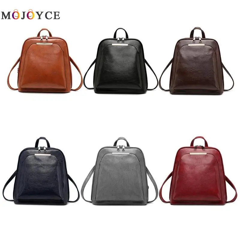  Vintage Oil Wax Leather Backpack Women Travel Satchel Casual Shoulder School Bagpack Female Back pa - 32964946226