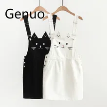 Женские Подтяжки джинсовая юбка милый кавайный Кот Вышивка японский Harajuku ремень мини-джинсы юбка Мори для девушки Лолита Vestidos