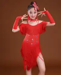 Новые Детские Латинской танцевальное платье для девочек для Бальных и сценических танцев Костюмы девочек Сальса Румба ча-ча Самба Танго