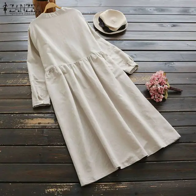 2021 Autumn Embroidery Long Shirt Dress ZANZEA Vintage Casual Cotton Linen Vestidos Women Long Sleeve Sundress Kaftan  2