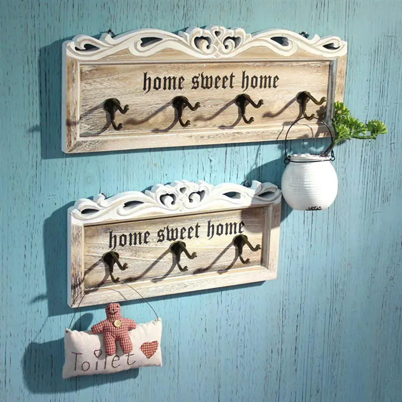 Vintage Iron Hooks on Wooden Board Wall Door Hooks for Decorationin