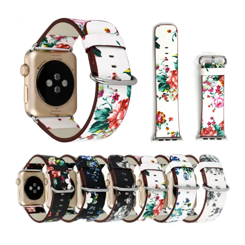 

genuine leather watch strap for apple watch band 42mm/38 mm/44mm/40mm wristwatch Bracelet for iwatch band 1/2/3/4 with adapter