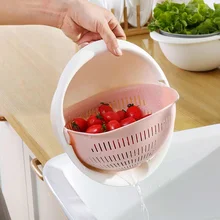 Кухонная двойная сливная корзина пластиковая для мытья лапши и