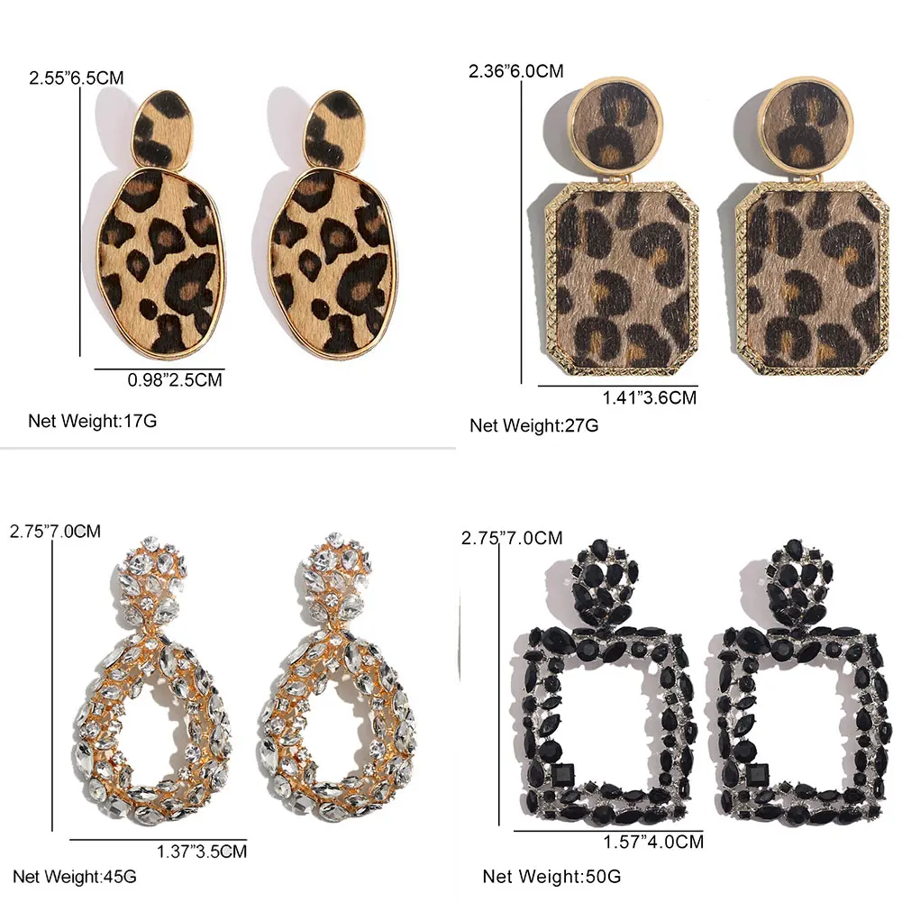 Flatfoosie ZA длинные висячие серьги с леопардовым принтом для женщин, винтажные кожаные круглые квадратные серьги золотистого цвета в стиле панк, большие серьги-капли, ювелирное изделие