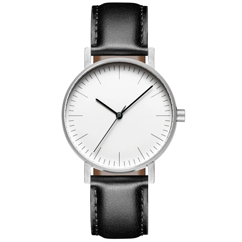 Кожаные часы Bauhaus минималистичные швейцарские Rhonda 763 36 мм ремешок из нержавеющей