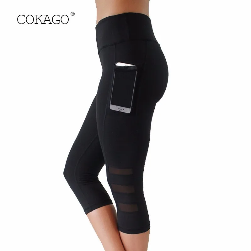 COKAGO Mesh 3/4 штаны для йоги женские размеры плюс XXL дышащие спортивные Леггинсы