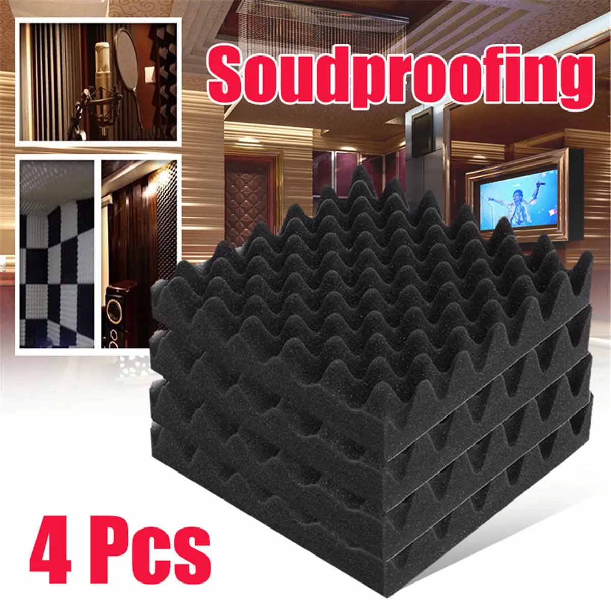 4PCS 30x30x6cm Acoustic Wedge Foam Studio Acoustical Soundproofing