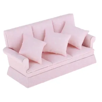 

1:12 Scale Dollhouse Furniture Three Seater Sofa with Cushions Set Miniature Doll House Accessories Decoration Toys for Children