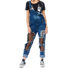 Комбинезон с дырками в сеточку, джинсовый комбинезон для женщин, Рваные Джинсы бойфренда, джинсовые комбинезоны, джинсовые женские комбинезоны на лямках