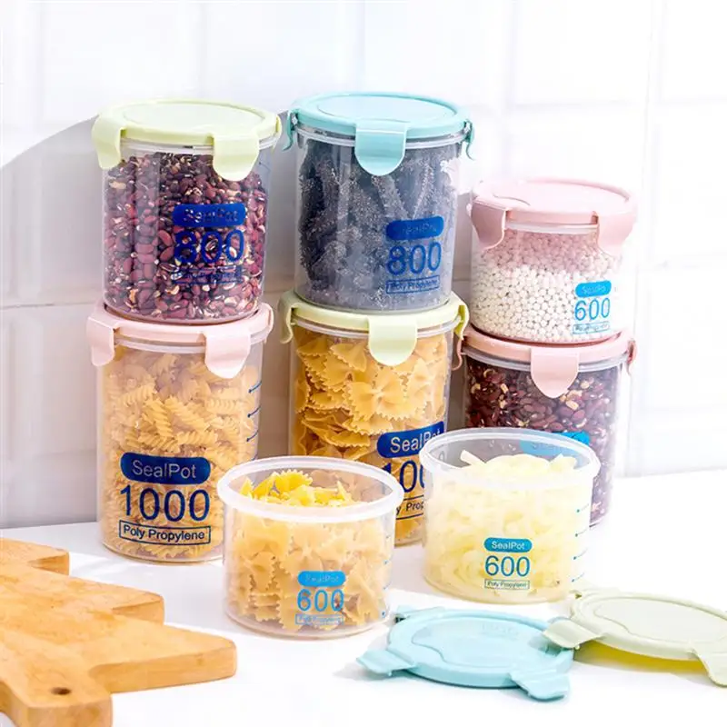 

1pc Airtight Leakproof Plastic Storage Bottle Container with Locking Lids for Snacks Rice Cereal Flour Sugar