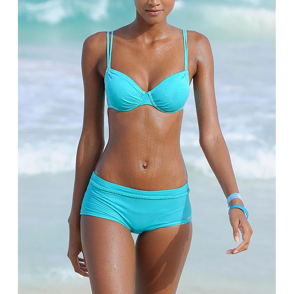 Online 2019 neue Plus Größe Zwei Stück Badeanzug Tankini Push Up Bademode Frauen Hosen Schwimmen Tragen Retro Badeanzug Shorts Biquini XL