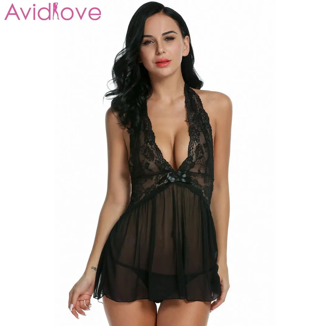 

Avidlove Women Sexy Lingerie Erotic Dress Lace V-neck Night Dress Nightgown Plus Size See Through Sleepwear Nightwear For Women