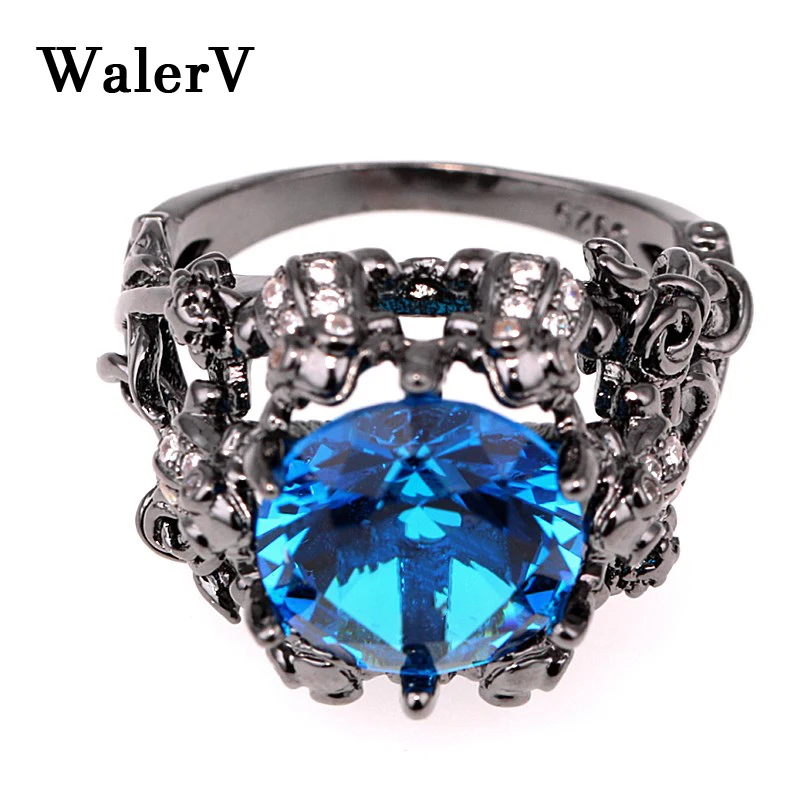 

WalerV New Women Men's Fashion Jewelry Rings for Women Wedding Engagement Ring Custom Frog Blue Cubic Black Gold 925 Silver Ring