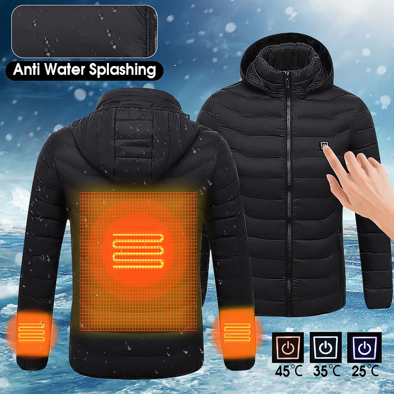 Winter Heated USB Hooded Work Jacket Coats Adjustable Temperature