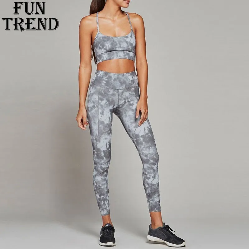 

Print Sport Suit Fitness Women Running Yoga Set 2 Pieces Workout Sport Costume Women Training Suit Sports Bra+Legging Sportswear