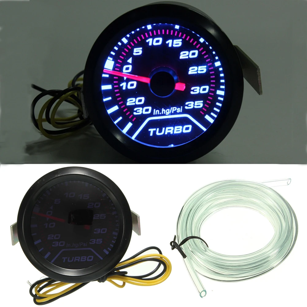 Universal 52mm 2" Car Gauge Pressure Digital LED Turbo Boost Gauges Meter In. HG PSI Smoke Dial