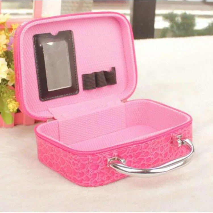 Synthetic Leather Travel Makeup Bag Cosmetics Female Red Make Up Toilet Organizer Road Case For Women Beautiful Stone Box Zipper