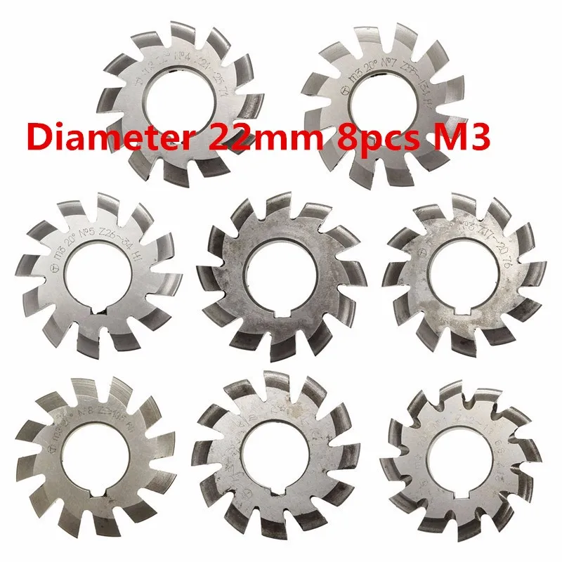 Модуль 3 м3 PA20 градусов Диаметр 22 мм#1-8 HSS эвольверная Шестерня фреза высокоскоростная стальная фреза Шестерня режущие инструменты