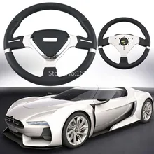 Черный 350 мм 14 ''черный PU кожа черная стежка линия рулевого колеса Универсальный удобный сенсорный смарт-вид