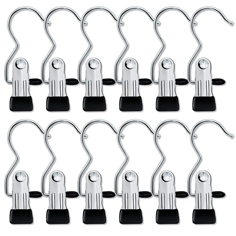 

12 pcs portable Laundry Hook Hanging Clothes Pins Stainless Steel Travel Home Clothing Boot Hanger Hold Clips