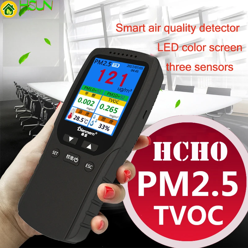 Лазерный детектор качества воздуха 8 в 1 с английским меню TVOC HCHO PM2.5 тумана