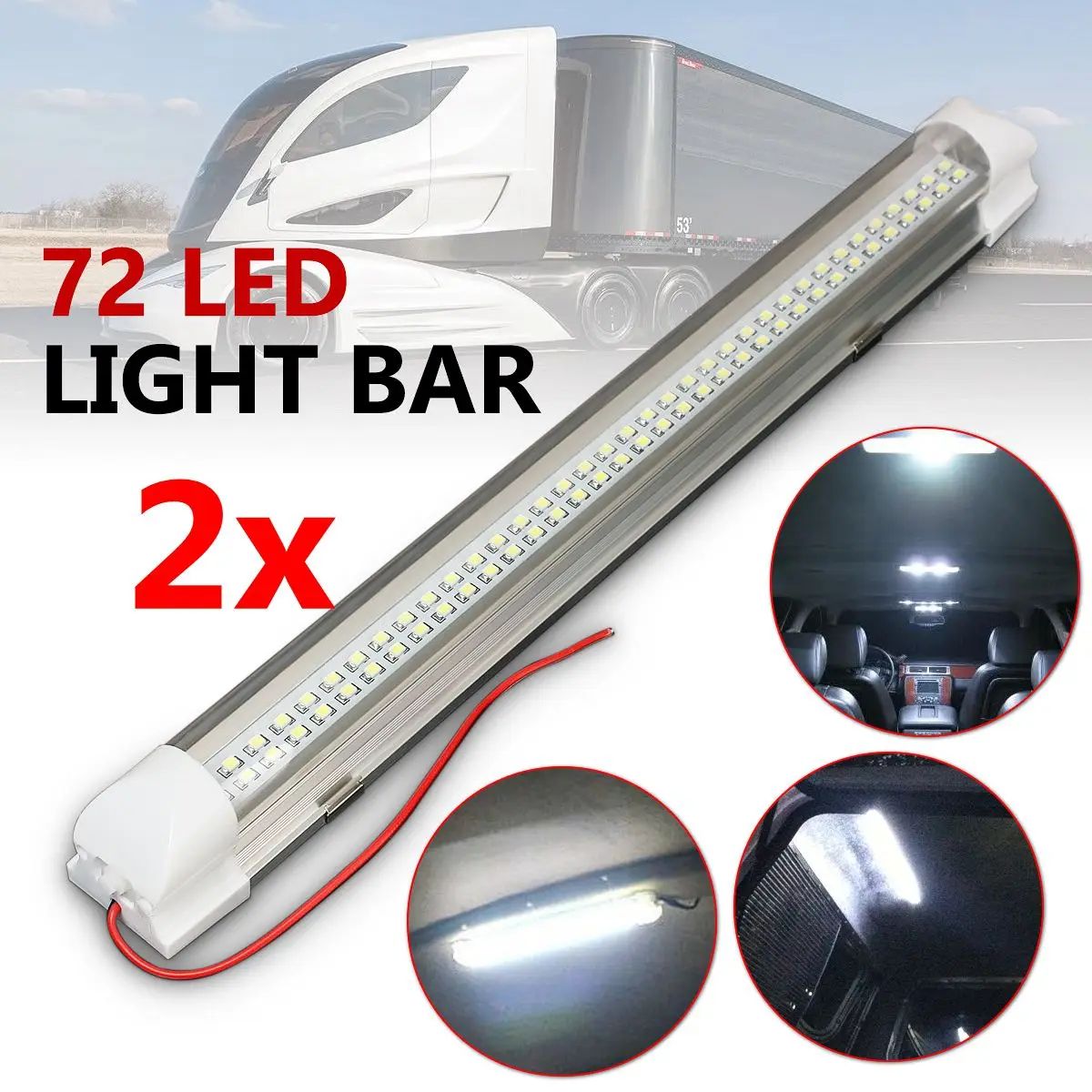 2X 72 LED Interior Light Strip Bar Car Van Bus Caravan ON//OFF Switch 12V 12 VOLT