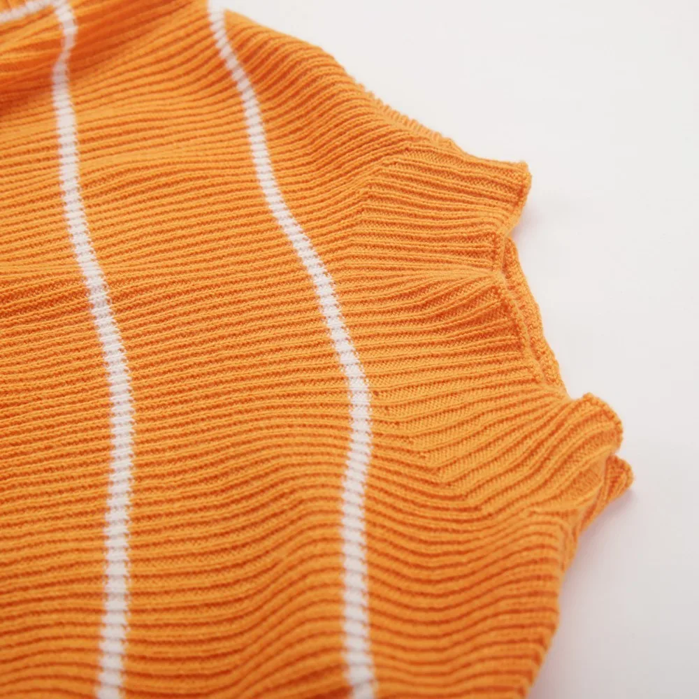 HDY Haoduoyi Youth Vitality Yellow Tops Stripe Half Collar Bishop Sleeve Easy Sweater Women  New Arrival Streetwear