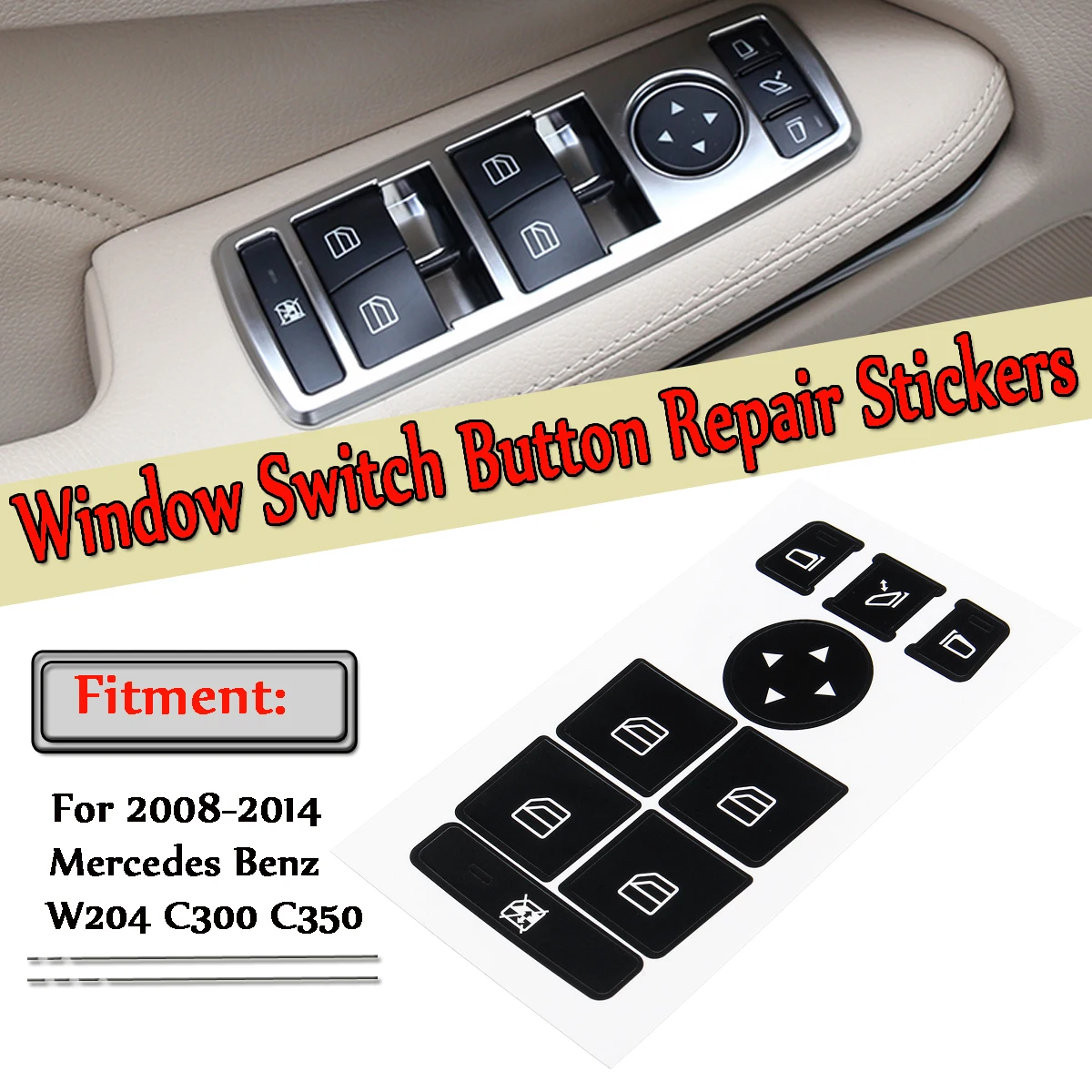 1 шт., ремонтные наклейки для автомобильного окна, кнопки переключения, для Mercedes Benz 08-14, W204, C300, C350, набор для ремонта кнопок, выцветшие, уродливые кнопки