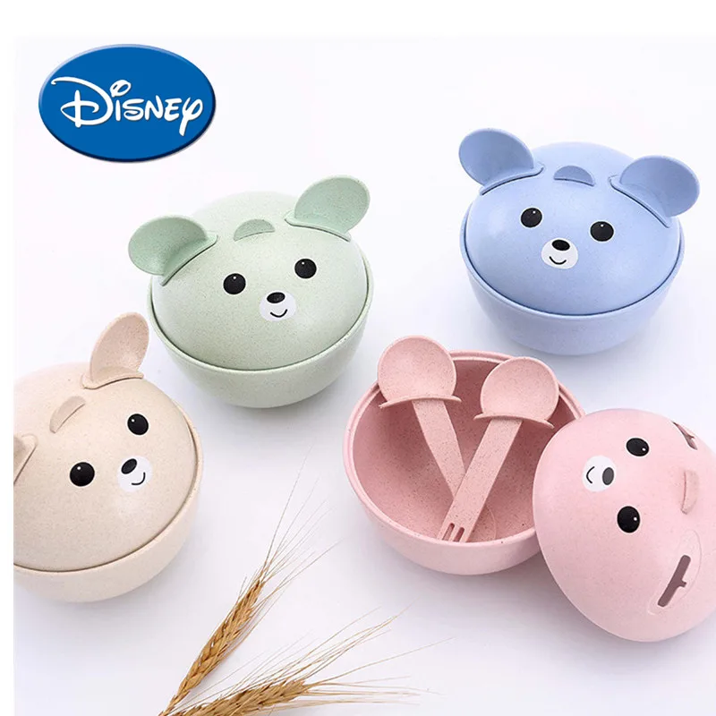 Disney милый медведь посуда пшеничной соломы Детские еда чаша дети ложка для