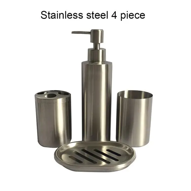 304 Stainless Steel Bathroom Set 4 Piece Lotion Bottle 304 Stainless Steel Bathroom Set 4 Piece Lotion Bottle Toothbrush Holder Wash Cup Soap Box Supplies