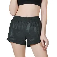 Для женщин повседневные однотонный МОЛНИЯ эластичный пояс Светоотражающие упражнения черный, серебряные шорты выше колена