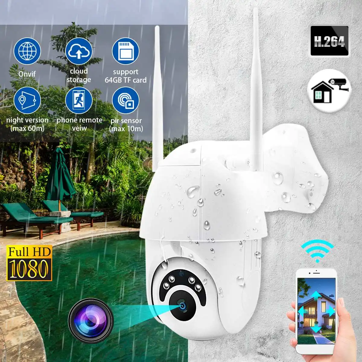 

HD 1080P WIFI IP Camera Wireless PTZ ZOOM CCTV Home Security 60M IR Camera IP66 Outdoor