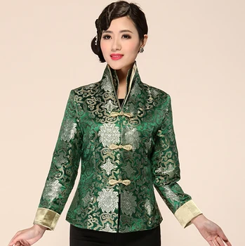 

Novelty Chinese Style Women Spring Autumn Clothing Green Long Sleeve Satin Coat Vintage Button Jacket M L XL XXL XXXL 4XL 202#