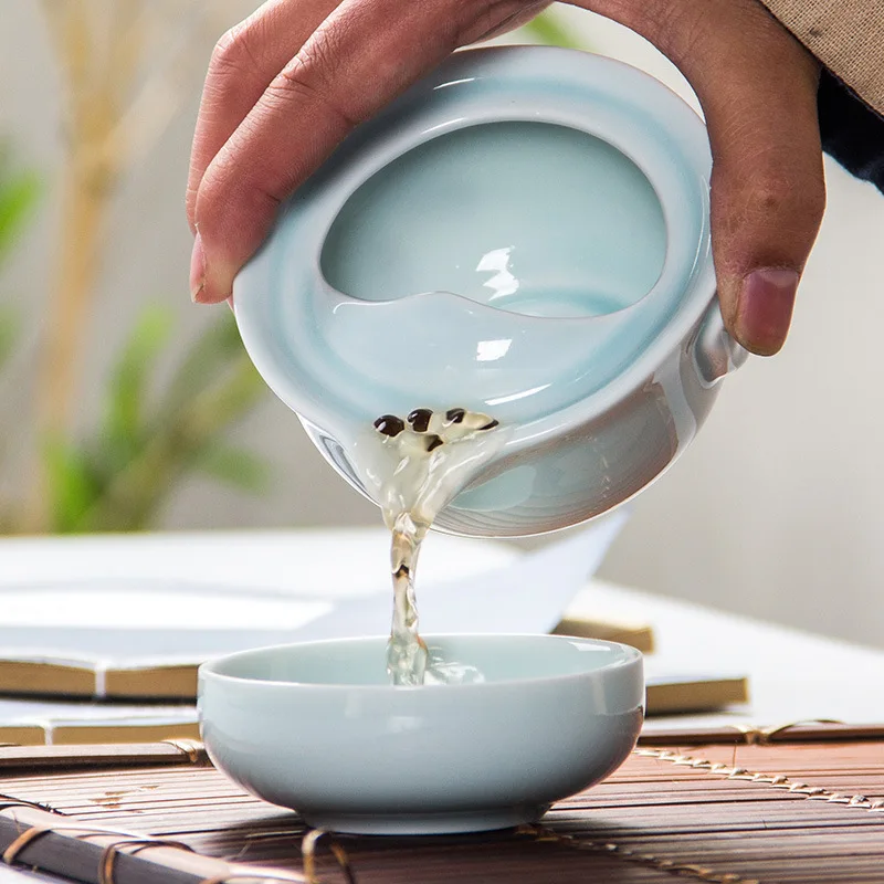 Высококачественный элегантный чайный сервиз Gaiwan, celadon 3d Карп чайный набор кунг-фу включает в себя 1 чайный горшок 1 чайную чашку, красивый и легкий чайник