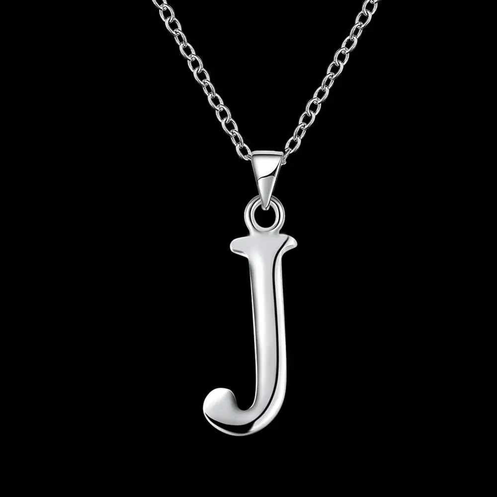 

Hot 925 Solid Silver Plated Jewelry Letter "J" Pendants Necklace For Women N973